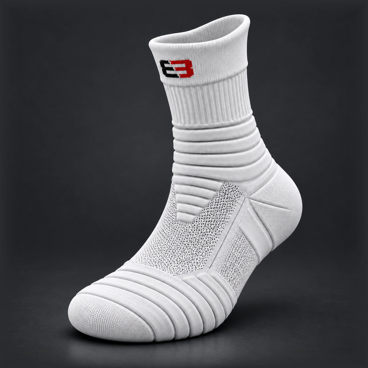 The white CourtMatrix padel crew sock on its own