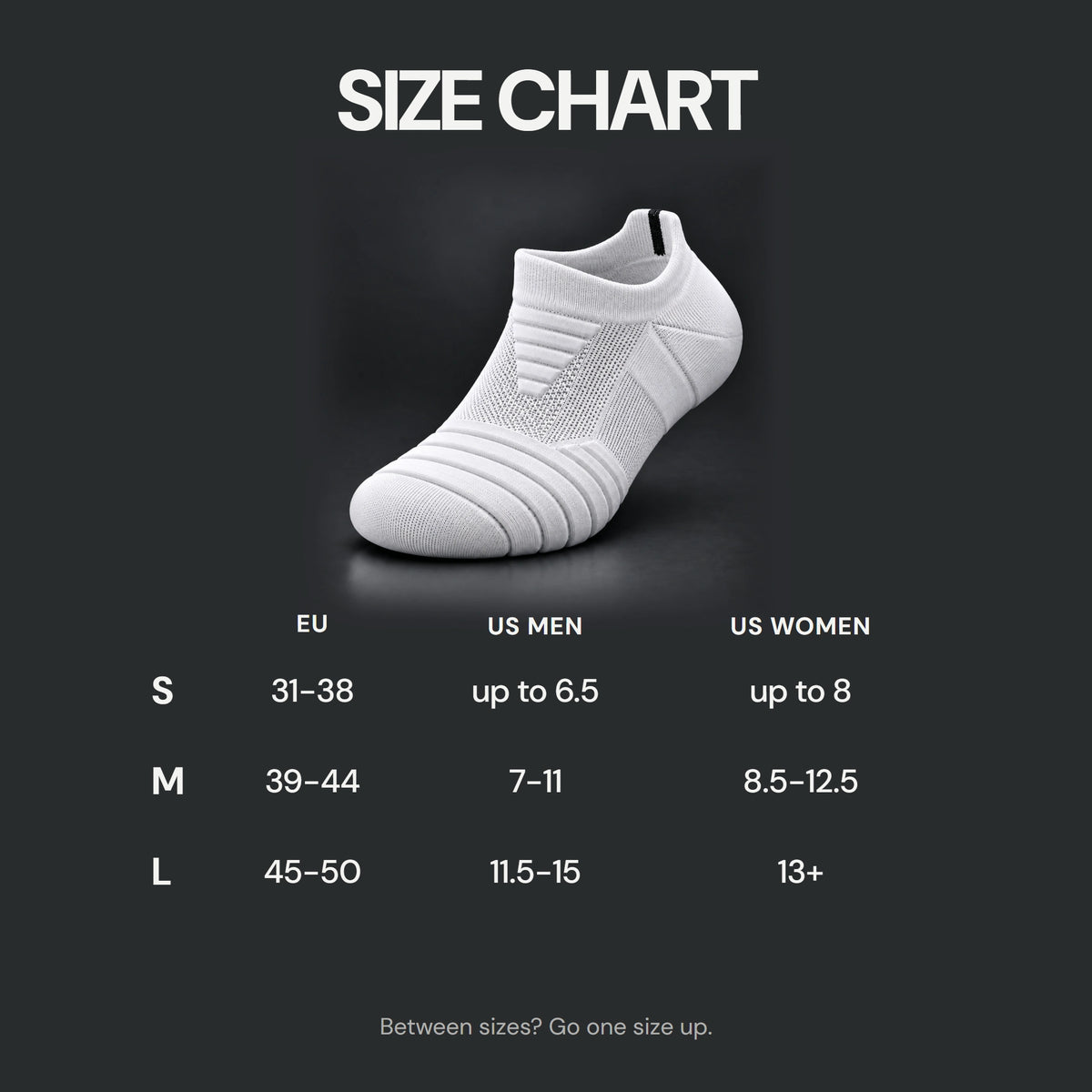 Size chart: S EU 31-38, M EU 39-44, L EU 45-50
