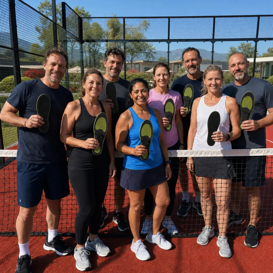 Group of padel players holding SOLVIX insoles